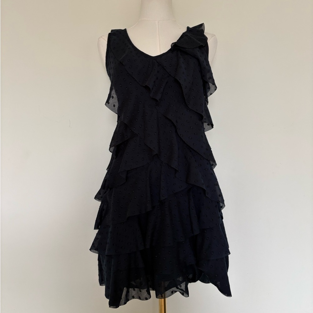LOFT navy Asymmetrical Ruffle Dress
